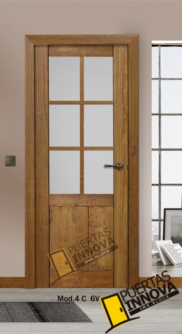 puerta rústica interior 4c 6 vidrieras